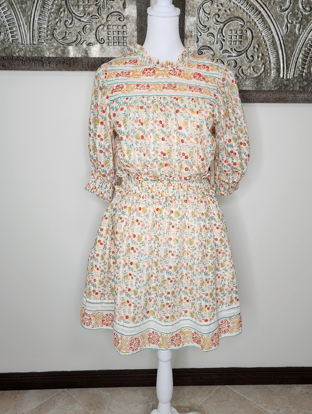 Cleobella Dallas Floral Tie-Back Mini Dress Medium Organic Cotton Cottagecore - Picture 4 of 16